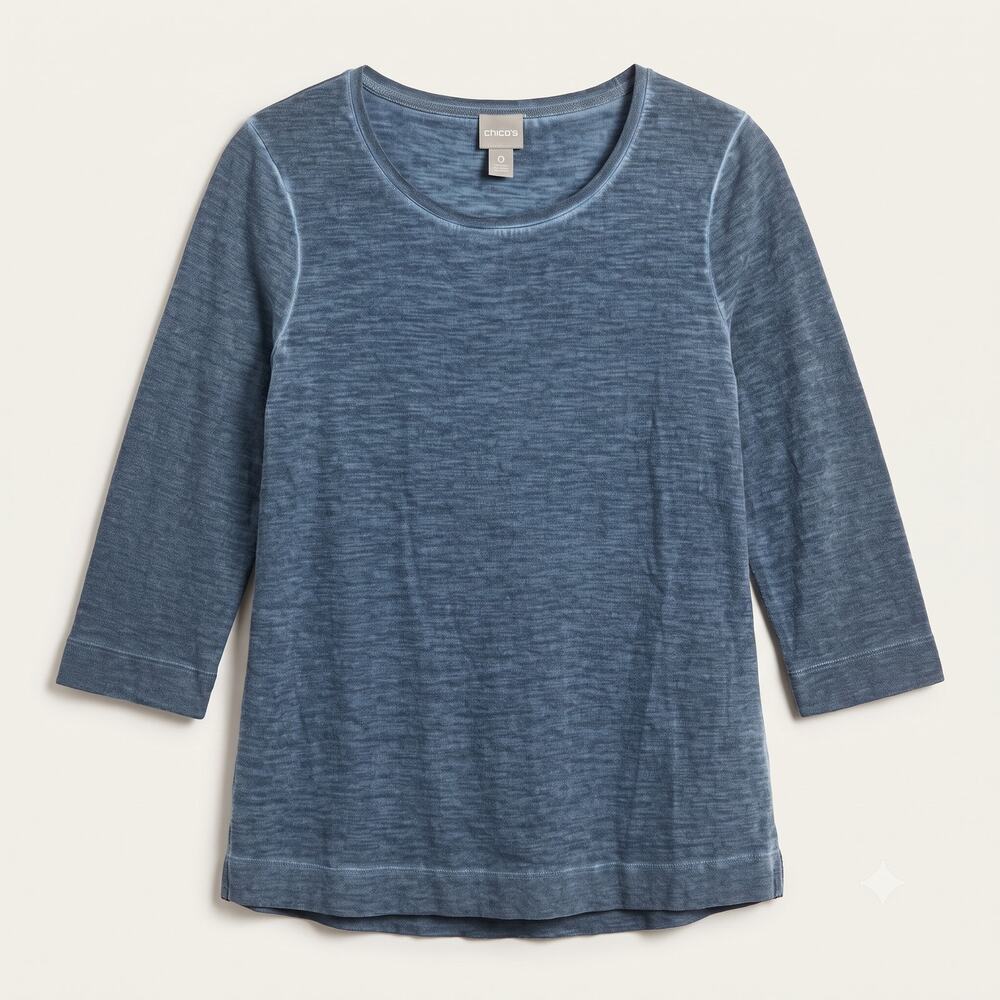 Chico's Womens S Coastal Minimalist Lagenlook Cotton Slub Crewneck Tunic‎ Top